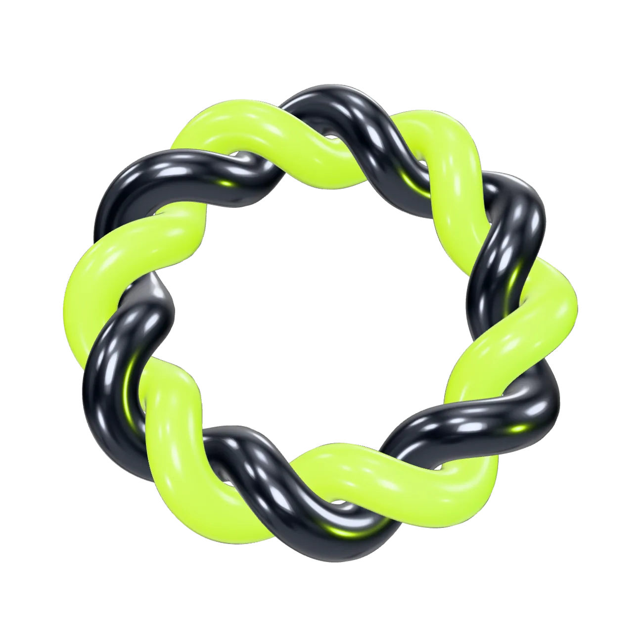 Two strands, chrome and lime, twisted into one ring